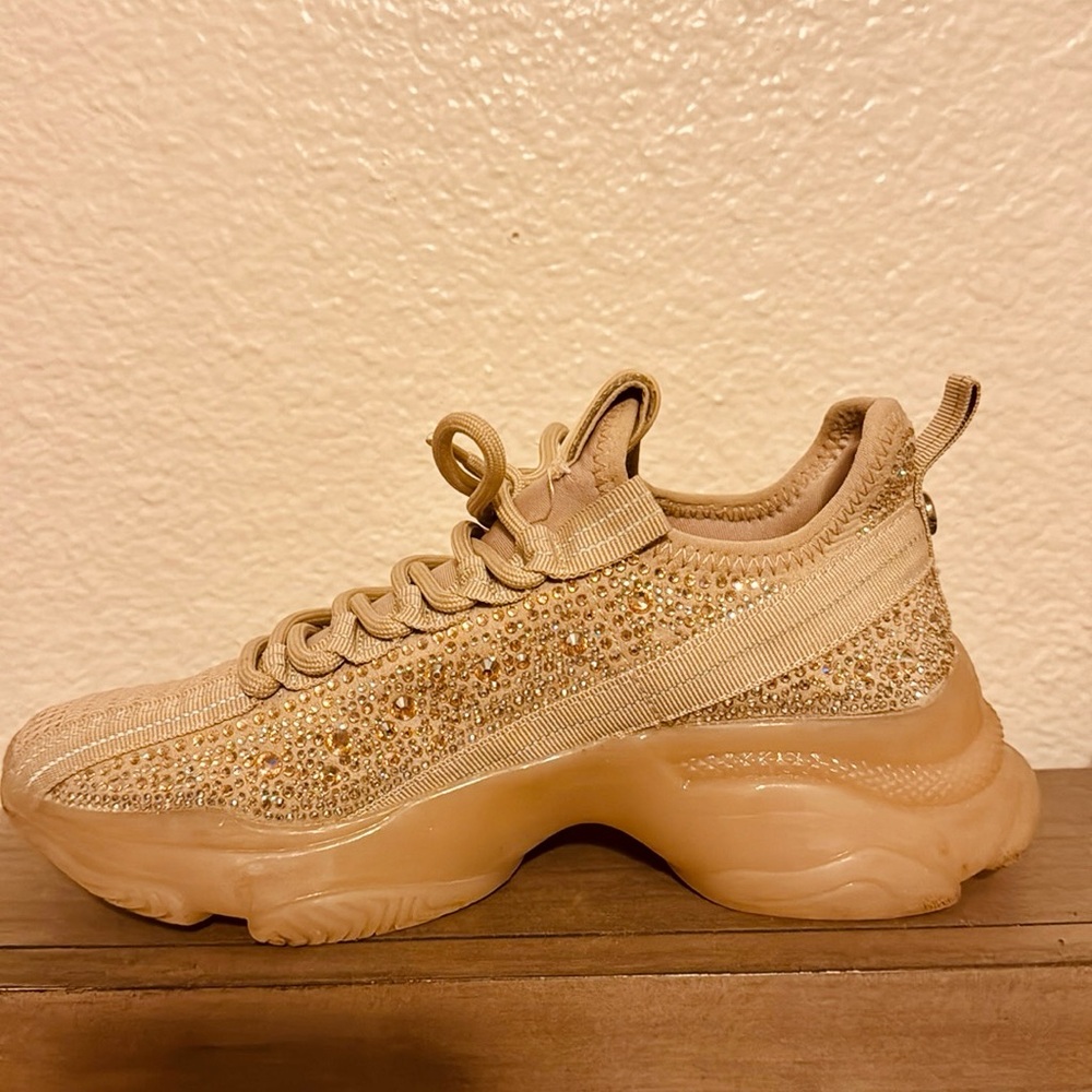 Tan/beige Steve Madden rhinestone sneakers size 7.5